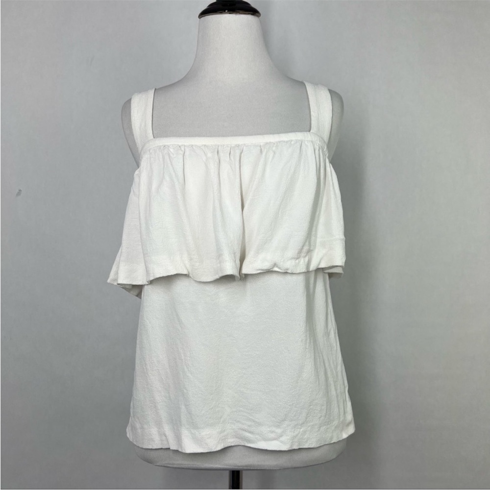 Sandro White Women’s Square Neck Ruffles Sleeveless Top Size 2 - Picture 1 of 7
